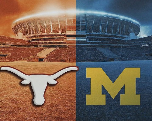 Texas Longhorns logo vs. Michigan Wolverines logo